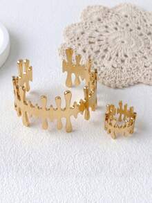 Set de 2 piezas de pulsera y anillo con diseño elegante vintage abstracto de goteo de lava, regalo de escultura artística única, adecuado para el uso diario de las mujeres y para regalar - Dorado - Ver 4
