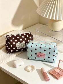 1pc Cute Polka Dot Star Print Makeup Bag, Portable Zipper Cosmetic Storage Bag, Lightweight Waterproof Travel Organizer, Large Capacity Makeup, Lipstick, Small Toiletries Storage Bag, Multi-Purpose Daily Organizer For Women - Multicolor - View 2