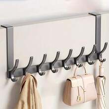 1pc Over-The-Door Hook Storage Rack, Bathroom Door Back Hook, Sturdy & Durable Quiet Door Back Coat Rack, Metal Material, Multi-Hook Design, Space-Saving & Easy To Install, Suitable For Bedroom, Laundry Room, Towel Rack - Multicolor - View 6
