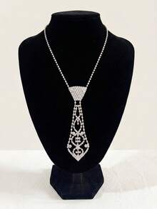 1pc Women's Glamorous Sparkling Rhinestone Bow Collar Necklace Y2K Party Club Costume Jewelry Suitable For Women's Party And Gathering - Silver - View 4