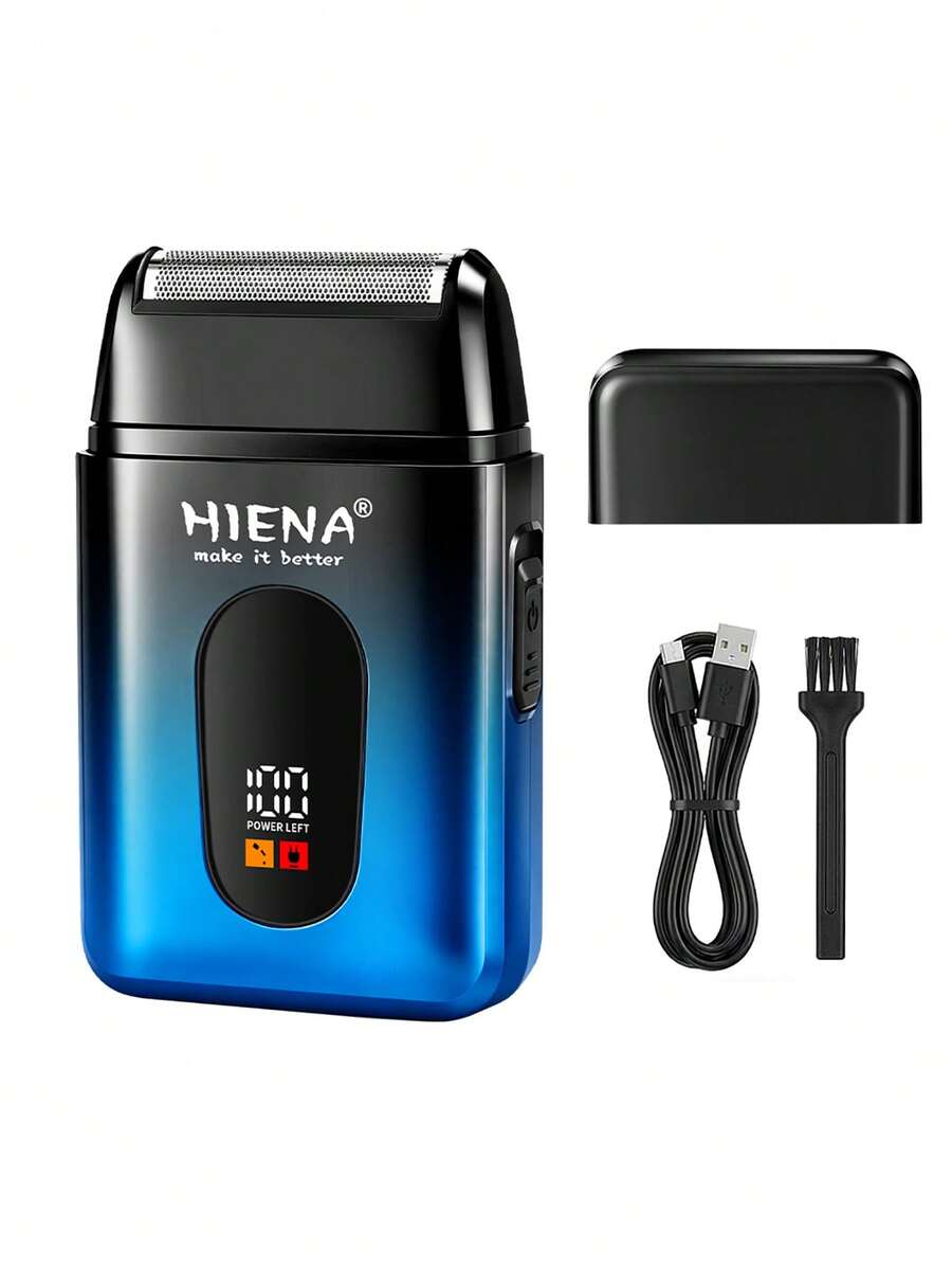 HIENA Portable Electric Shaver For Men, Reciprocating Foil Razor With Digital Power Display, USB Rechargeable Cordless Beard Trimmer, Mini Pocket Travel Shaver, Men Grooming Tool, Ideal Gift For Him - Black Blue - View 1
