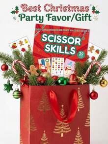 Christmas Scissor Skills Activity Book For Kids, 20 Paper Cuts Early Educational Learning Toy, Creative Fine Motor Skills Development & Artistic Training, Holiday Party Game & Hand-Eye Coordination Gift For Toddlers, Perfect Birthday/Christmas Gift - Red - View 12