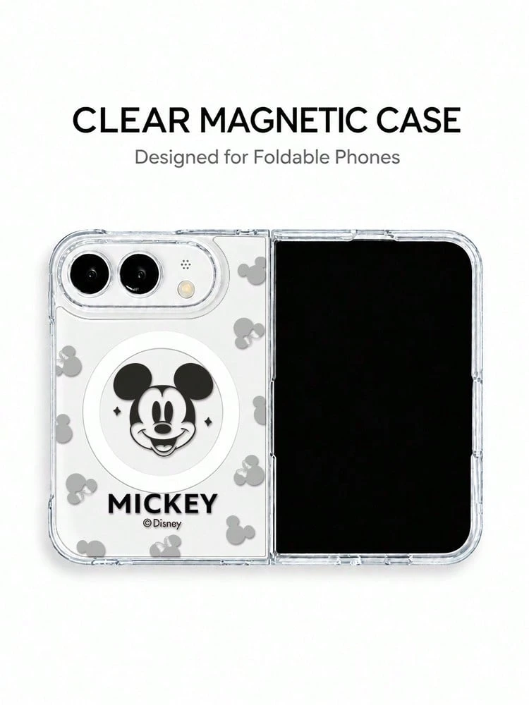 Miniso 手機殼,卡通塗鴉彩繪圖案,迪士尼米奇米妮保護殼,相容 iPhone 18duo,情侶中性風格,極簡透明 MagSafe 磁吸時尚可折疊手機殼 - 無色 - 查看 1