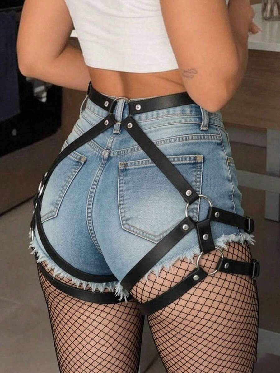 Women's Sexy PU Leather Body Harness Belt Double Layer Leg Garter Waist Chain Punk Gothic Party Rave Clubwear Accessory Halloween - Black - View 1