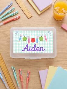 1pc Custom Name Pencil Box,Personalized Cute Cartoon Apple Pencil Print Customized Pencil Container,Back‑To‑School Supplies,Custom Gift For Classroom Use - Multicolor - View 9