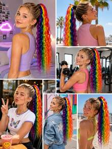 18-Inch Colored Curly Ponytail Wig Pieces, A 2 Pieces Set Of Fashionable Synthetic Ponytail Wigs, Suitable For Women To Wear. - Multicolor - View 7