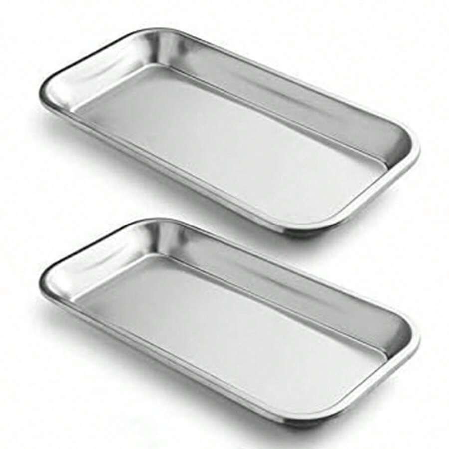1/2pcs Stainless Steel Tray, Suitable For Laboratory Instrument Consumables, Tattoo Tools (Silver) - Multicolor - View 1