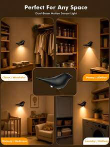 1Pc Bird‑Shaped Motion Sensor LED Wall Sconce, Cordless Rechargeable Stick‑On Night Light, Dusk‑To‑Dawn Induction Lamp, Minimalist Decorative Wireless Wall Lighting Fixture For Hallway, Staircase, Closet, Bathroom - Normal - View 3