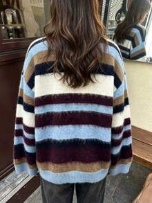 Women's Fashion Daily Commute Streetwear Colorblock Striped Knit Top - Multicolor - View 2