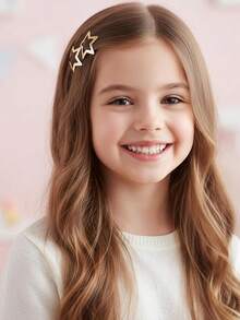 120Pcs Girls Hollow Star Pattern Gold‑Tone Metal Hair Clips, Anti‑Slip Grip Y2K Style Snap Barrettes For Kids Daily Party Hairstyle Decoration - Gold - View 3