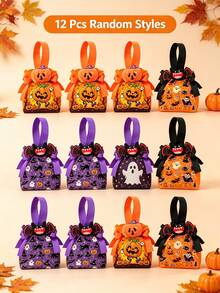 5/8/12 Pcs Halloween Candy Bags Drawstring Tote With Handles And Free Plush Doll, 100% Fabric Small Reusable Gift Bags For Trick Or Treat, Party Favors, Candy Storage, Assorted Pumpkin Ghost Bat Patterns - A - View 14
