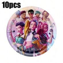 KPop Demon Hunters 51pcs Cartoon Anime Birthday Theme Party Set, Back To School Season Decoration, Holiday Essential Suitable For 10/20 People, Disposable Birthday Party Tableware Including Plates, Cups And Napkins. Holiday Decoration Supplies, Suitable For Camping, Picnic, Backyard BBQ And Party Decoration, Also Ideal Decoration For Halloween, Christmas And Party, And A Great Surprise Gift For Fans. - Multicolor - View 11