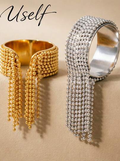 Uself 3 piezas/2 piezas/1 pieza Anillo abierto de lujo con borlas estilo europeo y americano, Anillo abierto de oro exquisito, Accesorio de mano versátil de alta gama para mujer, Accesorio de joyería para uso diario, fiesta, vacaciones y reuniones, Regalo exquisito para mujer