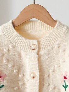 Baby Girl Cute Embroidered Button Knit Long Sleeve Cardigan - Apricot - View 4