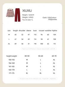 Gongdie 2 Pieces Miffy Christmas Women's Matching Pajama Set Couple,Fall Red Striped Soft Cotton Loungewear With Scalloped V-Neckline And Pocket - Red - View 8