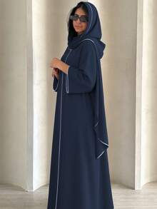 2pcs/Set Fashion Muslim Long Robe Dress With Hemming Classic Versatile For Women's Daily Wear Abaya (Long Scarf + Muslim Dress) - Multicolor - View 11