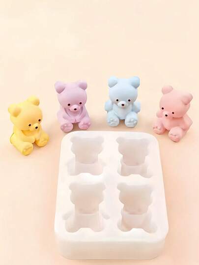 New Four-Piece Silicone Bear Candle Mold, Adorable 3D Design, Perfect For Handmade Scented Candles. High Temperature Resistant And Won't Deform, Easy To Demold Without Burrs. A Versatile Mold For Home DIY, Craft Projects, And Gift Candle Making.