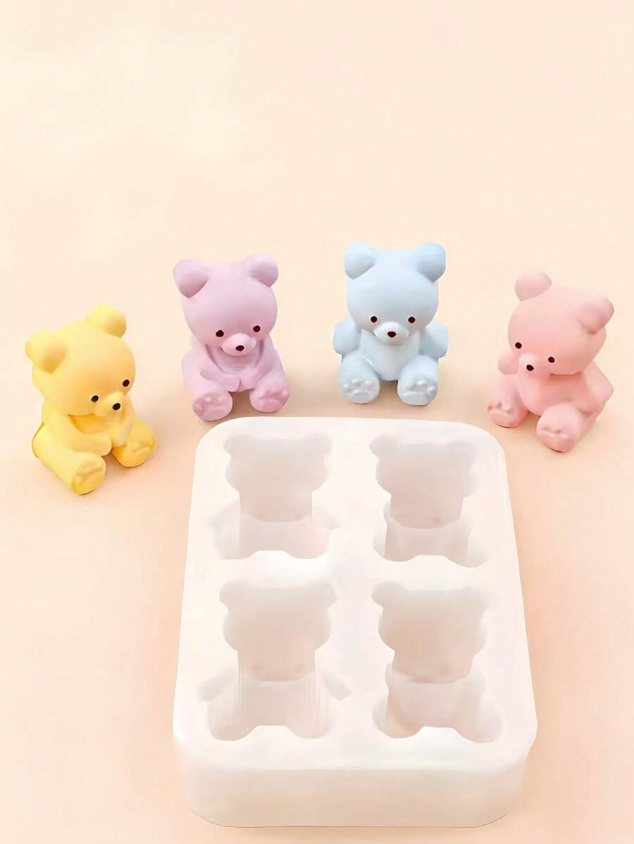 New Four-Piece Silicone Bear Candle Mold, Adorable 3D Design, Perfect For Handmade Scented Candles. High Temperature Resistant And Won't Deform, Easy To Demold Without Burrs. A Versatile Mold For Home DIY, Craft Projects, And Gift Candle Making. - White - View 1