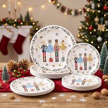 10/20/50 Pcs,White Nutcracker Christmas Disposable Paper 7 Inch & 9 Inch Dinner Plates,Ballet Fairy Mouse King Nutcracker Soldier Gift Snowflake Wreath Dessert Plates,Table Decor For Nutcracker Themed Party,Xmas Family Dinner - Multicolor - View 4