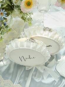 Personalized 6 Inch Wedding Handheld Tambourine With Single Row Metal Jingles & Lace Ruffle Bow, Custom Name Ribbon Tambourine For Wedding Ceremony, Bridal Shower, Reception, Party Favors & Dancing (Drumstick Not Included) - Multicolor - View 12