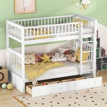 90x200cm Bunk Beds, Children's Beds, Functional Beds, Bunk Bed With Drawers, Convertible Beds, White - White - View 4