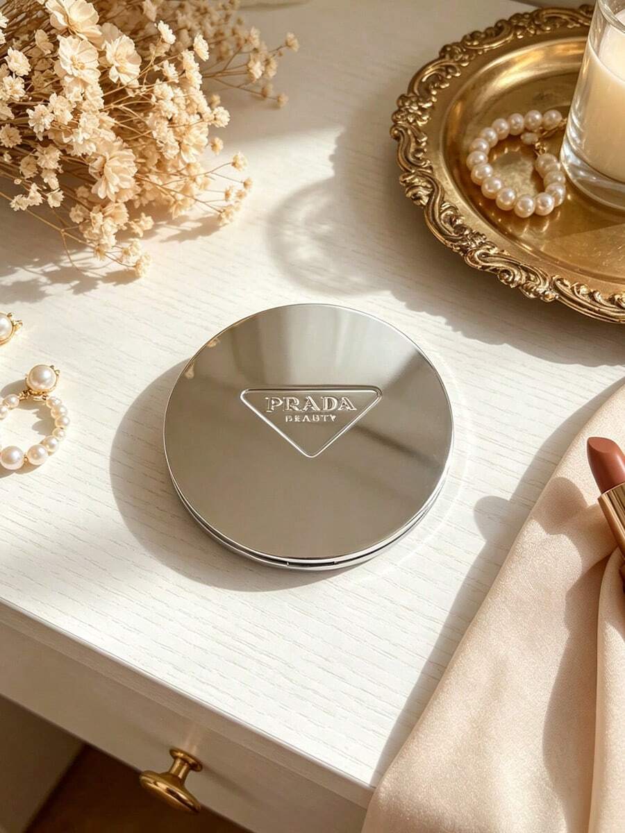 Prada Compact Makeup Mirror Collection, Golden Round Mirror And Silver Triangle‑Shaped Hand Mirror, Portable And Durable, Travel‑Friendly, For Personal Use And Gift Giving - Silver - View 1