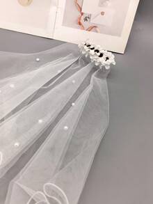1pc Women's White Bridal Veil Pearl Flower Wedding Hair Comb Headpiece, Suitable For Daily Wear - White - View 4