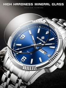 LIGE Men's Fashion Brand Watch Luminous Date Quartz Watch Water-Resistant Stainless Steel Bracelet Skeleton Dial Men's Watch - Silver - View 5