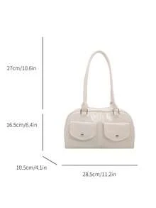 1件白色多口袋裝飾純色PU女款單肩包 - 白色 - 查看 7