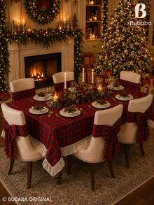 4PCS / 6PCS Christmas Tartan Plaid Chair Sash Bow, Red Check Holiday Chair Back Decoration, Reusable Fabric Ribbon For Dining Chairs, Christmas Wedding Party & Farmhouse Decor - Red - View 8