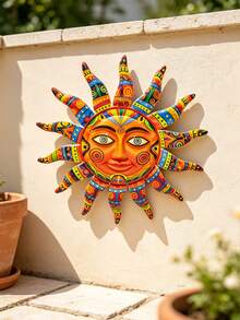 1PC 2.5D Colorful Metal Sun Face Wall Art, 12.99 Inch Creative Iron Sun Sculpture, Reusable Hanging Wall Decor For Outdoor Garden Yard Porch Fence Party Decoration - 3 - View 11