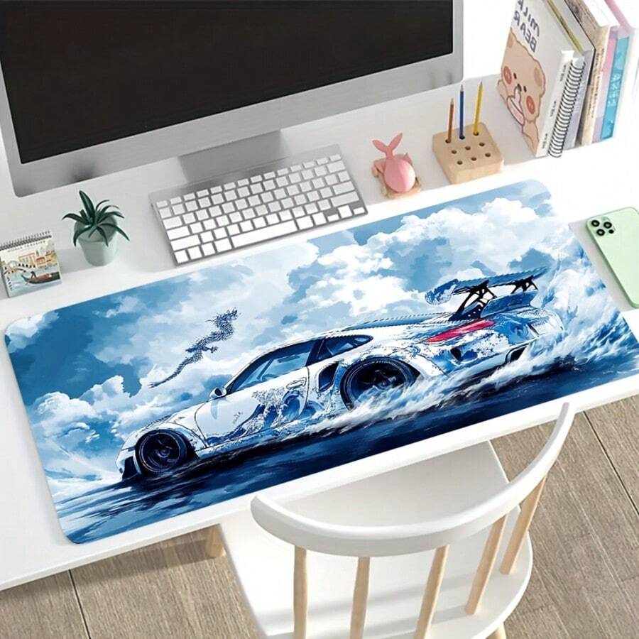 1 Large Esports Gaming Mouse Pad – Featuring A Blue-And-White Wave, Racing, And Dragon-In-The-Clouds Design; Large Desk Mat With Non-Slip, Washable Rubber Base; Stain-Resistant Gaming Mouse Pad And Desk Accessory. - Mouse Pad - View 1