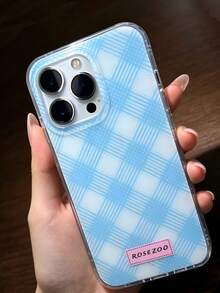 1 buah Casing Ponsel Transparan, Motif Kotak-kotak Polkadot Biru Muda, Label ROSEZOO Merah Muda, Casing Ponsel Transparan Anti Benturan dan Anti Jatuh, Aksesori Ponsel Gaya INS Korea yang Segar dan Manis, Cocok untuk Ponsel 11 12 13 14 15 16 17 Pro Max - MultiWarna - View 5