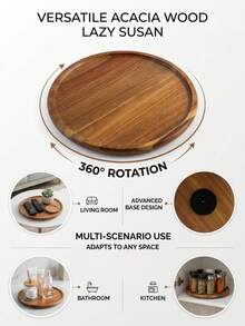1pc 360° Rotating Solid Wood Round Turntable, Multifunctional Wooden Spice Storage Tray, Kitchen Seasoning Rack, Kitchen Storage Organizer Accessory, Spice Container, Kitchen Decor, Solid Wood Rotating Tray, Fits Kitchen Cabinets And Storage Cabinets, Home Storage Turntable, Christmas, Halloween, Graduation, Birthday Gift - View 4