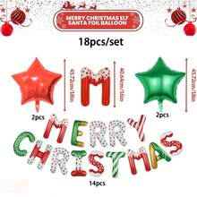 18pcs/Set "Merry Christmas" Letter Balloon Set (Foil), With Red And Green Star Balloons; Suitable For Decorating Christmas Parties, Events And Home Interiors, Also Can Be Used To Create Festive Atmosphere In Store Windows And Walls. - Multicolor - View 12