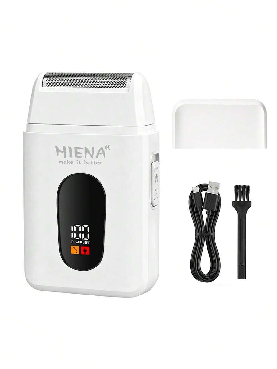 HIENA Portable Electric Shaver For Men, Reciprocating Foil Razor With Digital Power Display, USB Rechargeable Cordless Beard Trimmer, Mini Pocket Travel Shaver, Men Grooming Tool, Ideal Gift For Him - White - View 1
