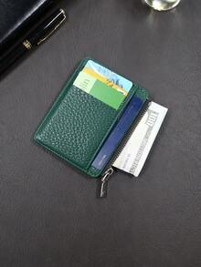 1pc PU Material Zipper Card Holder, Minimalist Business Style PU Card Case, Credit Card Wallet, Coin Purse - Dark Green - View 7