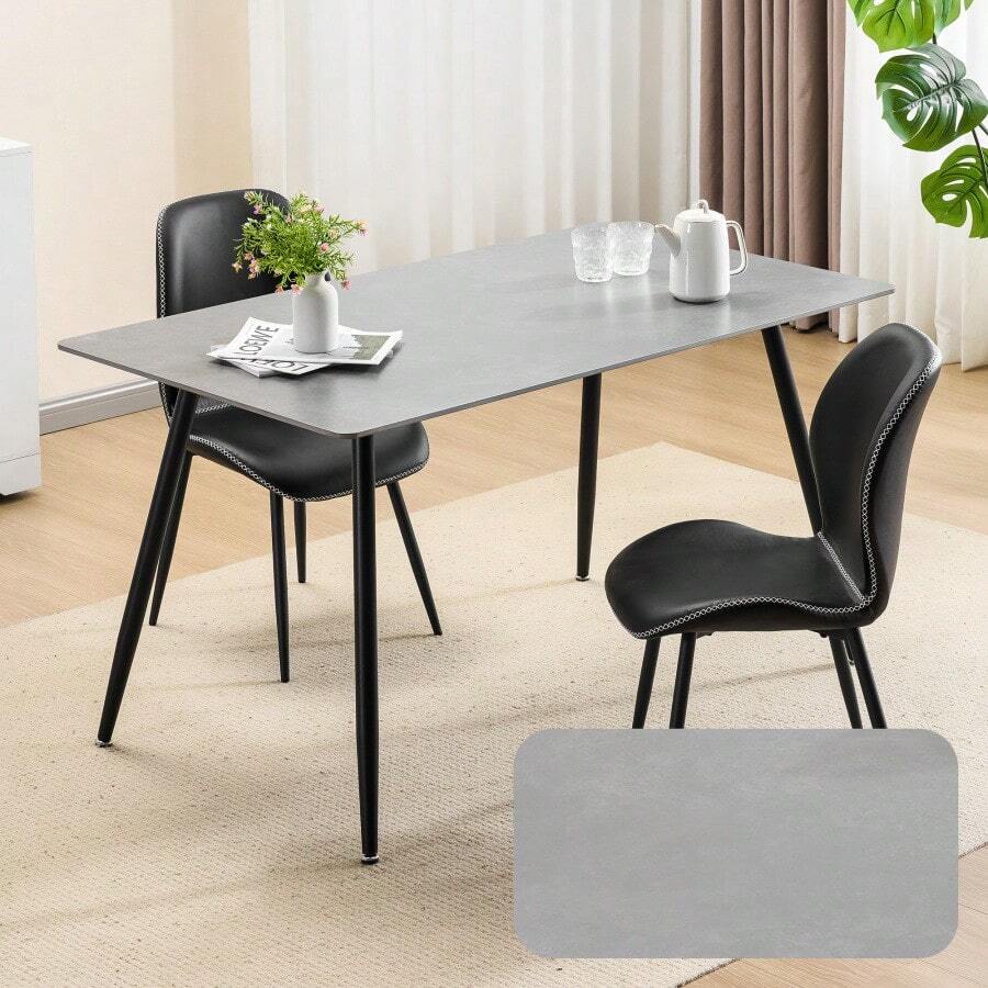 Dining table for 4 people hanging width 140cm ceramic ceiling steel legs Dining table Heat resistant water resistant Easy maintenance Easy assembly Si - グレー+スチール - チェックする 1