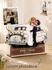 Personalized Name And Date Bride And Groom Car Figurine, Cartoon Portrait Wedding Couple Statue, Custom Appearance Keepsake For Newlyweds, Wedding Reception Decor, Bridal Shower Gift, Anniversary Gift For Couples, Romantic Home Display - Multicolor - View 11