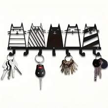 Cute 5pcs Cat Iron Key Hooks, Wall-Mounted Door Back Storage Rack, Creative Cartoon Cat Decorative Organizer Hook For Entryway, Hallway, Bathroom, Kitchen, Bedroom, Closet, Durable Farmhouse Rustic Style, Cute Kitty Gifts For Cat Lovers - View 3
