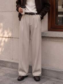 Lookun New Spring/Autumn Men's Solid Color Old Money Style Business Casual Daily Commute Gentleman Retro Straight Leg Trousers - Apricot - View 3