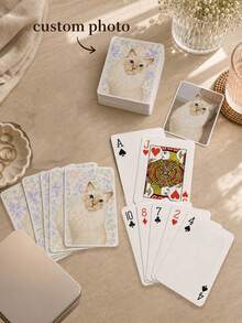 Custom Photo Playing Cards, Personalized Pet Photo Card Deck With Watercolor Portrait, Custom Pet Portrait Cards, Game Night Keepsake, Family Card Game, Pet Lovers Gift, Dog And Cat Owners Birthday Gift, Personalized Pet Lover Present - Multicolor - View 2