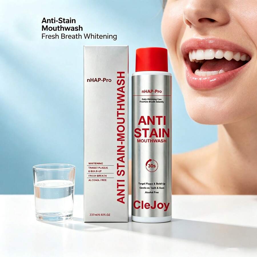 Enjuague bucal refrescante eliminador de manchas, sin alcohol, no irritante, refrescante, cómodo, portátil, fácil de guardar, para uso diario de toda la familia, limpieza bucal, aliento fresco, mejora las manchas bucales - Líquido - Ver 1