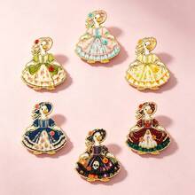 1pc Gold Border Victorian Dress Goose Enamel Pin Vintage Floral Bonnet Duck Princess Gown Lapel Pin, Metal Pin For Jackets Bags Novelty Badge Pin Gift - Multicolor - View 8