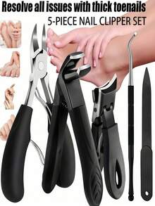 5pcs Black Stainless Steel Thick Nail Clipper Set For Elderly - Wide Opening Big Toe Nail Clippers, Suitable For Trimming Thick Ingrown Nails And Pedicure, Professional Sharp Heavy Duty Nail Clippers, Professional Manicure Set, Foot Care Tools, Nail Care Supplies, Travel Bag For Men And Women, Gift For Friends, Boyfriend And Parents - Multicolor - View 22