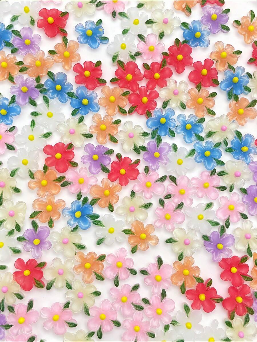 30pcs Mixed Color Gardenia 5-Petal Nail Art Charms, Glow-In-The-Dark 3D Fresh Clear Resin Nail Rhinestones, Small Decorative Accessories For Phone Case, Hair Clip, Earrings - Multicolor - View 1