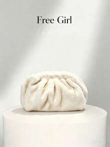Soft Plush Cloud-Shaped Clasp Bag For Women, Autumn/Winter New Wrinkled Underarm Bag, Faux Rabbit Fur High-End Niche Crossbody Shoulder Bag, Versatile Small Bag - White - View 1