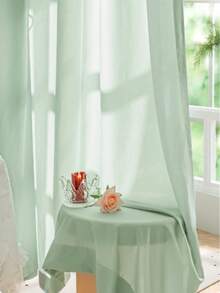 1pc Luxury 3D Textured Mint Green Sheer Curtain, Translucent Not See-Through, High Transparency Chiffon Drape For Living Room & Bedroom - Mint Green - View 10