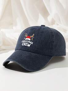 1pc Christmas Crew Baseball Cap, Reindeer Printed Polyester Dad Hat, Retro Holiday Party Gifts Distressed Trucker Cap Matching Family Sun Hat - A - View 16
