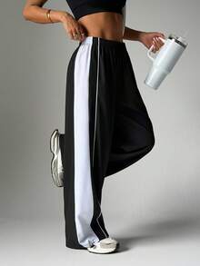 Women's Spring/Summer Casual Sporty Textured Decor Cuffed Joggers - Black - View 7